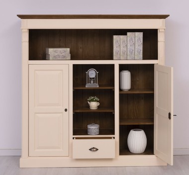 Bookcase with 2 doors, 1 drawer, open shelves