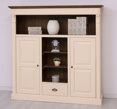 Bookcase with 2 doors, 1 drawer, open shelves