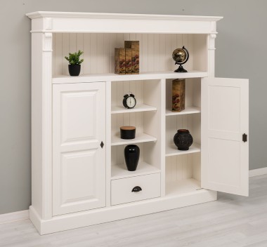 Bookcase with 2 doors, 1 drawer, open shelves