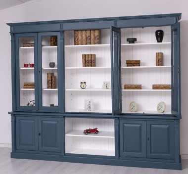 Bookcase with 4 doors, 1 BAS shelf + 4 glass doors, 3 open SUP shelves, Diectoire Collection