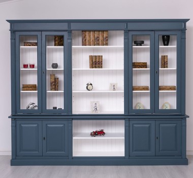 Bookcase with 4 doors, 1 BAS shelf + 4 glass doors, 3 open SUP shelves, Diectoire Collection