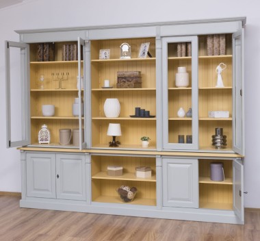 Bookcase with 4 doors, 1 BAS shelf + 4 glass doors, 3 open SUP shelves, Diectoire Collection