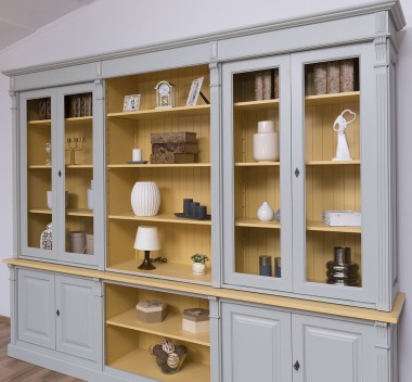 Bookcase with 4 doors, 1 BAS shelf + 4 glass doors, 3 open SUP shelves, Diectoire Collection