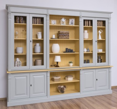 Bookcase with 4 doors, 1 BAS shelf + 4 glass doors, 3 open SUP shelves, Diectoire Collection