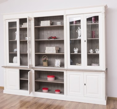 Bookcase with 4 doors, 1 BAS shelf + 4 glass doors, 3 open SUP shelves, Diectoire Collection