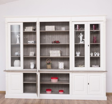 Bookcase with 4 doors, 1 BAS shelf + 4 glass doors, 3 open SUP shelves, Diectoire Collection