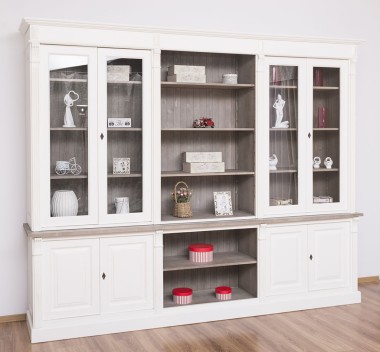 Bookcase with 4 doors, 1 BAS shelf + 4 glass doors, 3 open SUP shelves, Diectoire Collection