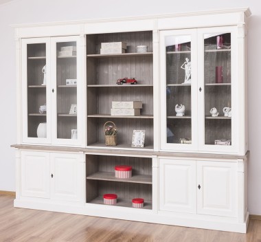 Bookcase with 4 doors, 1 BAS shelf + 4 glass doors, 3 open SUP shelves, Diectoire Collection