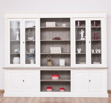 Bookcase with 4 doors, 1 BAS shelf + 4 glass doors, 3 open SUP shelves, Diectoire Collection