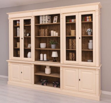 Bookcase with 4 doors, 1 BAS shelf + 4 glass doors, 3 open SUP shelves, Diectoire Collection