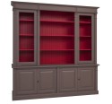 Large bookcase with 4 BAS doors + 2 glass doors, SUP open shelf, Directoire Collection