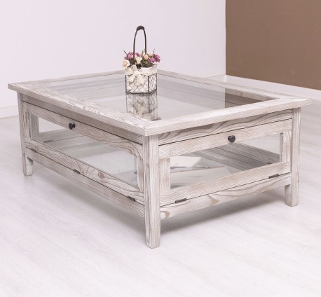 Coffee table with glass, 4 glass doors 120cm