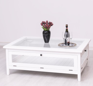 Coffee table with glass, 4 glass doors 120cm