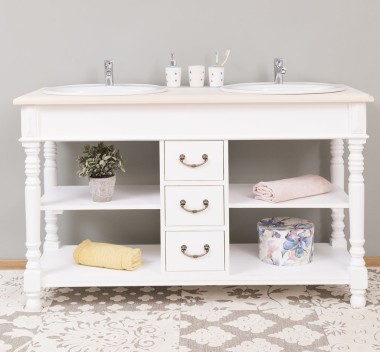 Bathroom cabinet for 2 sinks with 3 drawers, turned legs - sinks are not included in the price