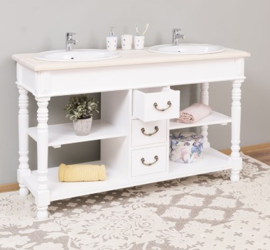 Bathroom cabinet for 2 sinks with 3 drawers, turned legs - sinks are not included in the price