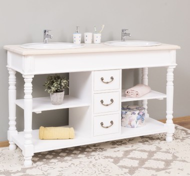 Bathroom cabinet for 2 sinks with 3 drawers, turned legs - sinks are not included in the price