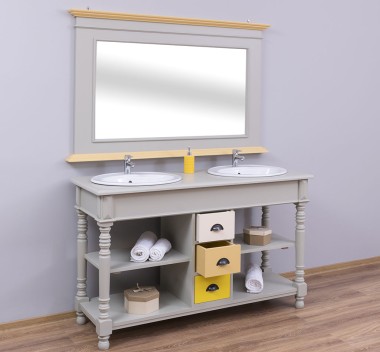 Bathroom cabinet for 2 sinks with 3 drawers, turned legs - sinks are not included in the price