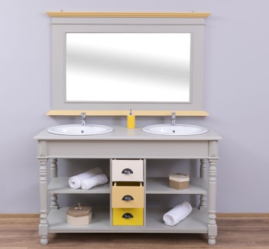 Bathroom cabinet for 2 sinks with 3 drawers, turned legs - sinks are not included in the price