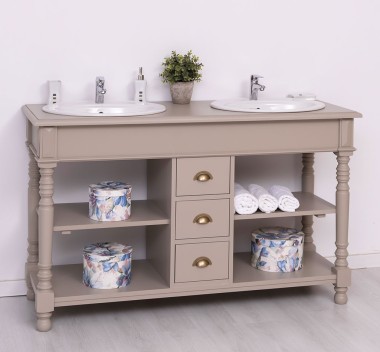 Bathroom cabinet for 2 sinks with 3 drawers, turned legs - sinks are not included in the price