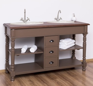 Bathroom cabinet for 2 sink with 3 drawers, turned legs, oak top - sink are not included in the pric