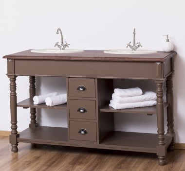 Bathroom cabinet for 2 sink with 3 drawers, turned legs, oak top - sink are not included in the pric