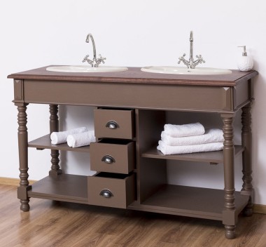 Bathroom cabinet for 2 sink with 3 drawers, turned legs, oak top - sink are not included in the pric