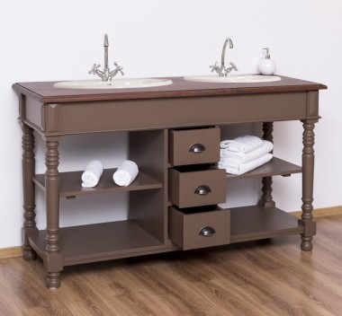 Bathroom cabinet for 2 sink with 3 drawers, turned legs, oak top - sink are not included in the pric