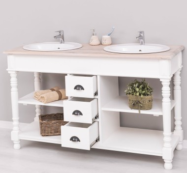 Bathroom cabinet for 2 sink with 3 drawers, turned legs, oak top - sink are not included in the pric