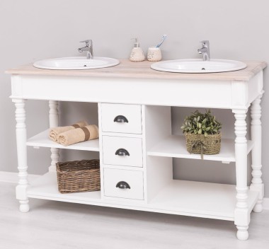 Bathroom cabinet for 2 sink with 3 drawers, turned legs, oak top - sink are not included in the pric