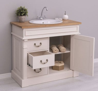 Ornamental bathroom cabinet for sink with 3 drawers and 1 door, oak top - sink is not included in th