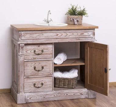 Ornamental bathroom cabinet for sink with 3 drawers and 1 door, oak top - sink is not included in th