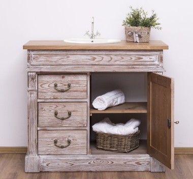 Ornamental bathroom cabinet for sink with 3 drawers and 1 door, oak top - sink is not included in th