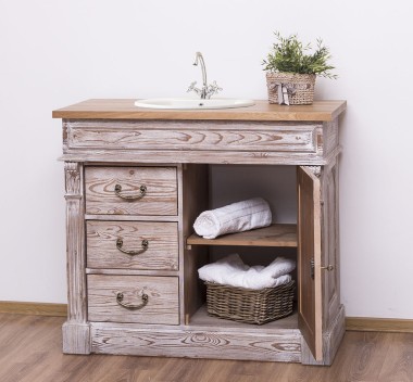 Ornamental bathroom cabinet for sink with 3 drawers and 1 door, oak top - sink is not included in th