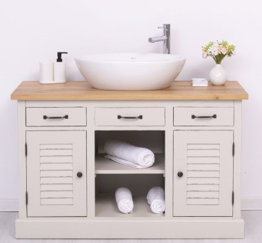 Bathroom cabinet with 2 lamellar doors - sinks not included in the price, oak top