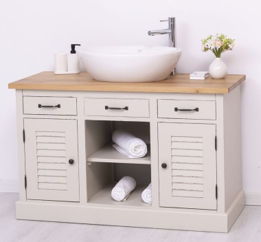 Bathroom cabinet with 2 lamellar doors - sinks not included in the price, oak top