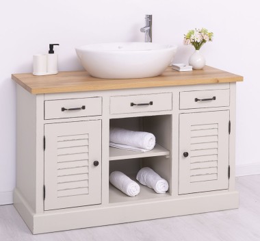 Bathroom cabinet with 2 lamellar doors - sinks not included in the price, oak top