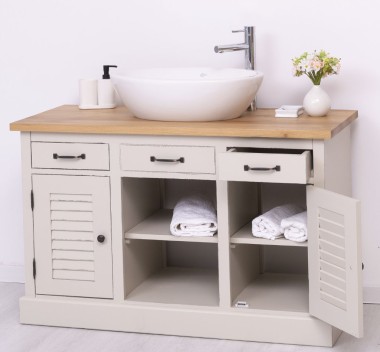 Bathroom cabinet with 2 lamellar doors - sinks not included in the price, oak top