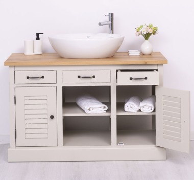 Bathroom cabinet with 2 lamellar doors - sinks not included in the price, oak top