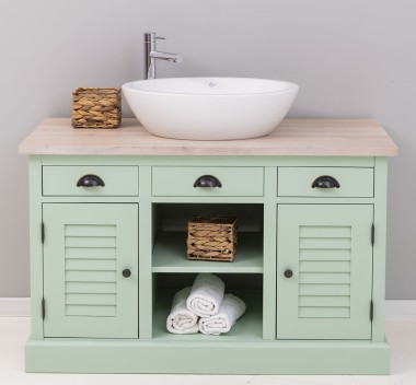 Bathroom cabinet with 2 lamellar doors - sinks not included in the price, oak top