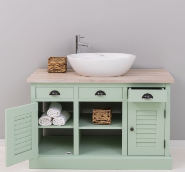 Bathroom cabinet with 2 lamellar doors - sinks not included in the price, oak top