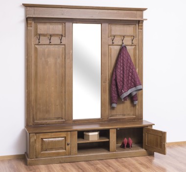 Large coat hanger with mirror, 2 doors, open space