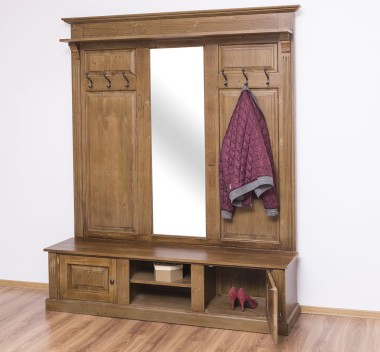 Large coat hanger with mirror, 2 doors, open space