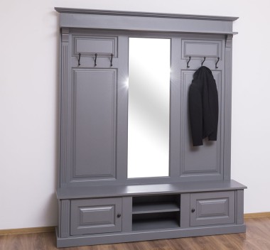 Large coat hanger with mirror, 2 doors, open space