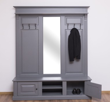 Large coat hanger with mirror, 2 doors, open space