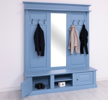 Large coat hanger with mirror, 2 doors, open space