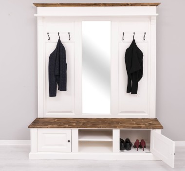 Large coat hanger with mirror, 2 doors, open space