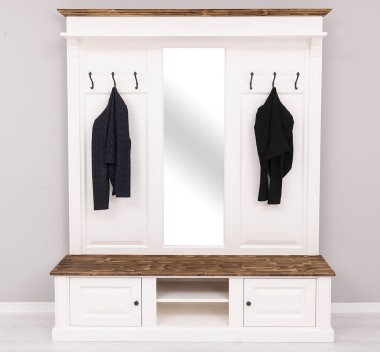 Large coat hanger with mirror, 2 doors, open space