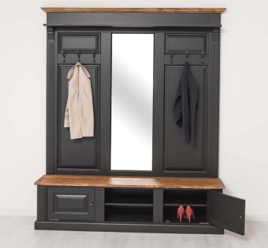 Large coat hanger with mirror, 2 doors, open space