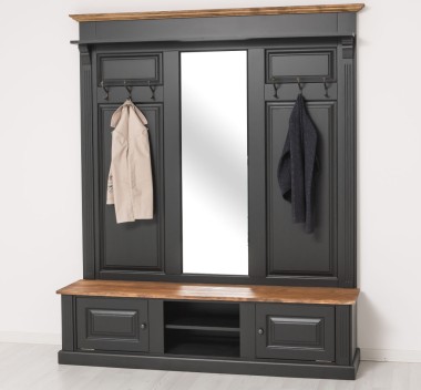 Large coat hanger with mirror, 2 doors, open space