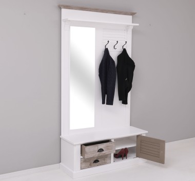 Shutter design hallway coat hanger with mirror, 2 drawers, 1 door